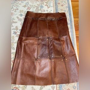 Women’s brown leather vintage midi skirt